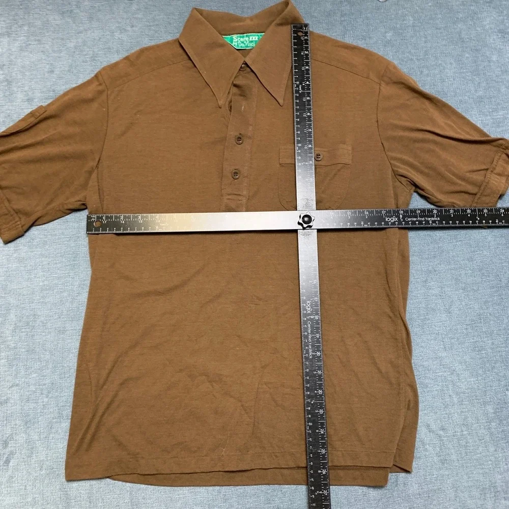 Scene III by Da Vinci Polo Shirt Mens Large Brown Chest Pockets Golf Performance